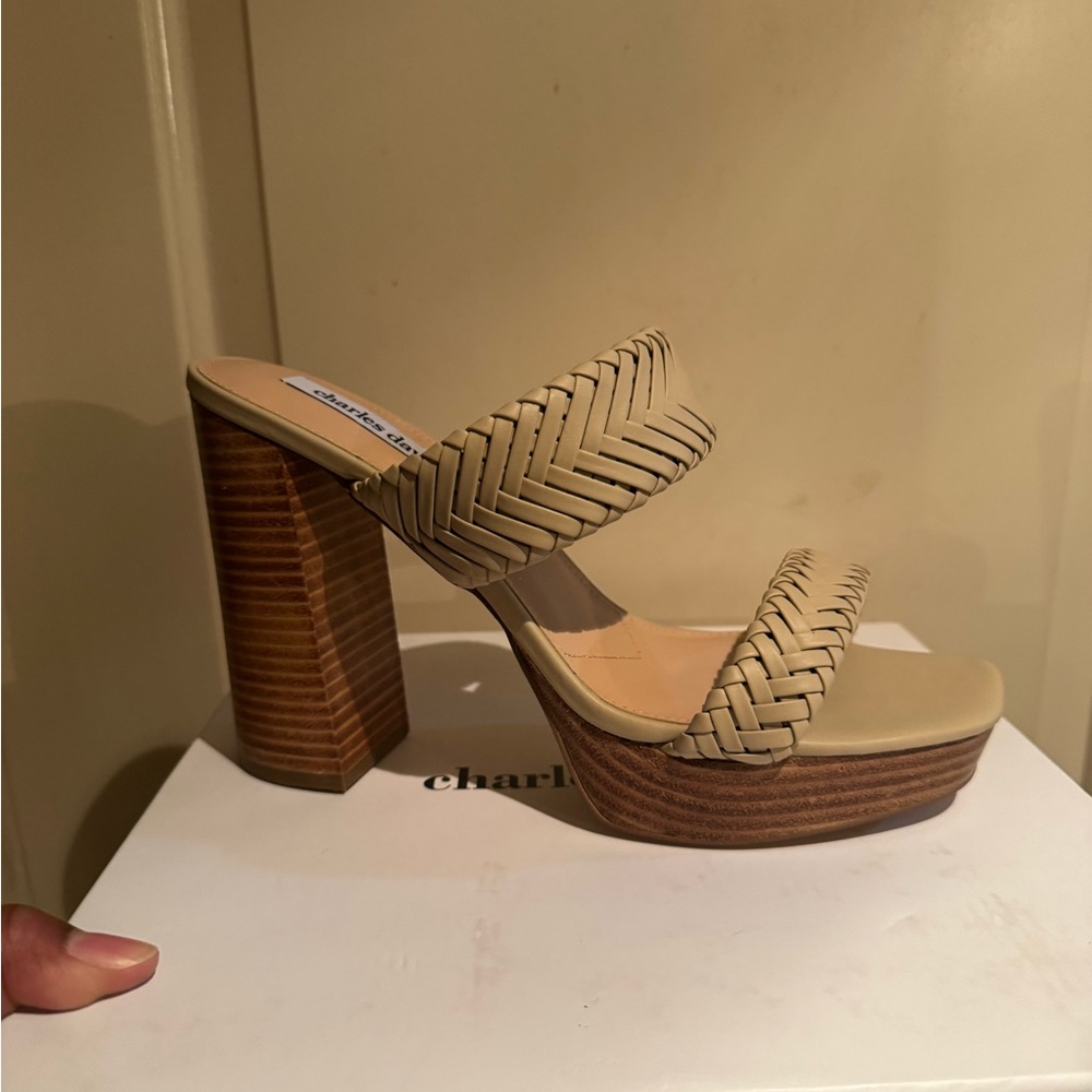 Charles David Tan Braided Platform Sandals